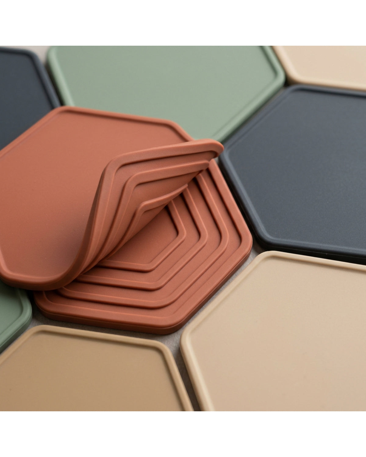 Knaik Hexagonal Silicone Drink Coasters 11 cm Eight Pack - Detail view