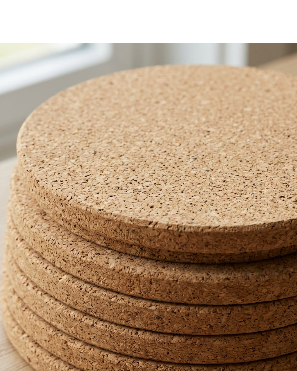 Knaik Round Cork Drink Coasters 10 cm Six Pack - Detail view