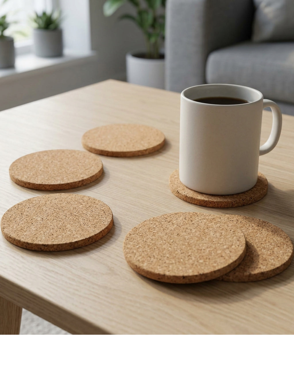 Knaik Round Cork Drink Coasters 10 cm Six Pack - Lifestyle view